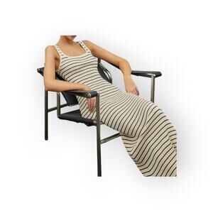 Commense Striped Ribbed Knit Maxi Dress XL Ivory Black Minimalist Old Money NWT